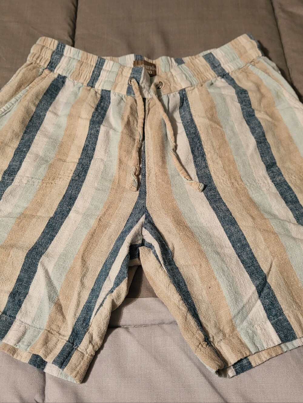 Naturals D&Co. Striped Drawstring Shorts - Blue, Cream, Tan